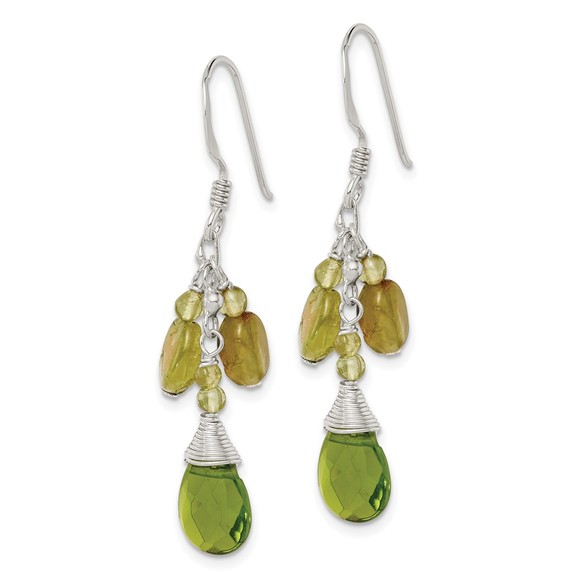 Sterling Silver Peridot & Green Crystal Teardrop Dangle Drop Ladies Earrings - Picture 2 of 4